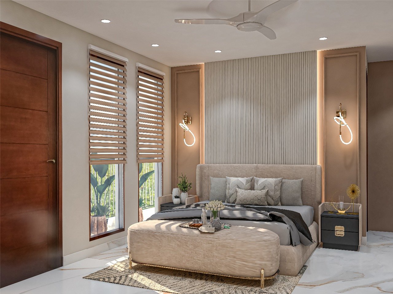A calm, bright bedroom